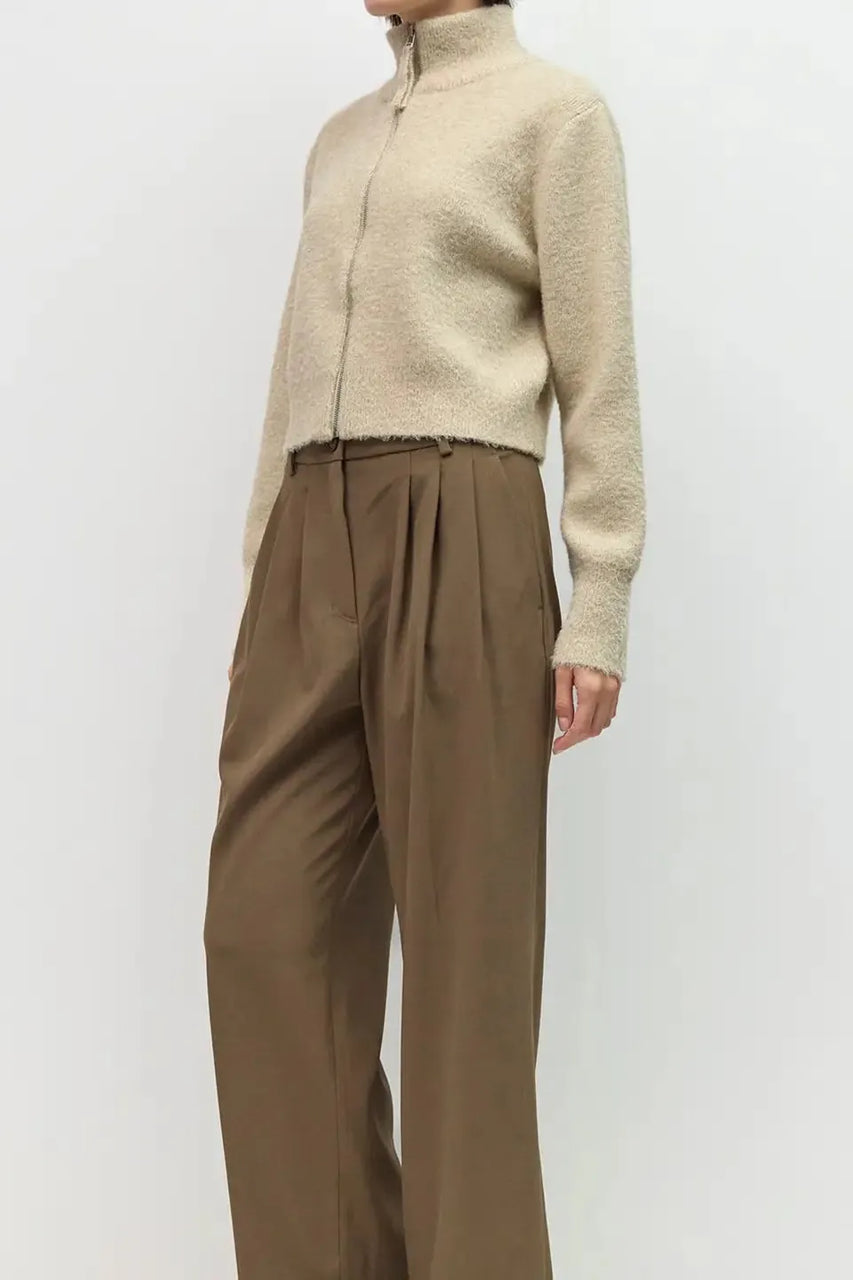 Nia Zip-up Cardigan in Beige
