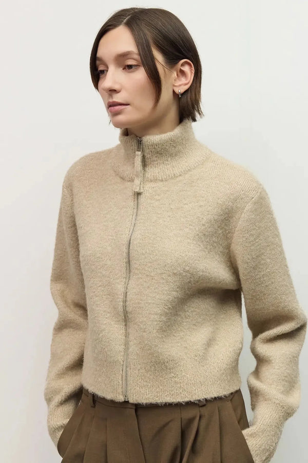 Nia Zip-up Cardigan in Beige