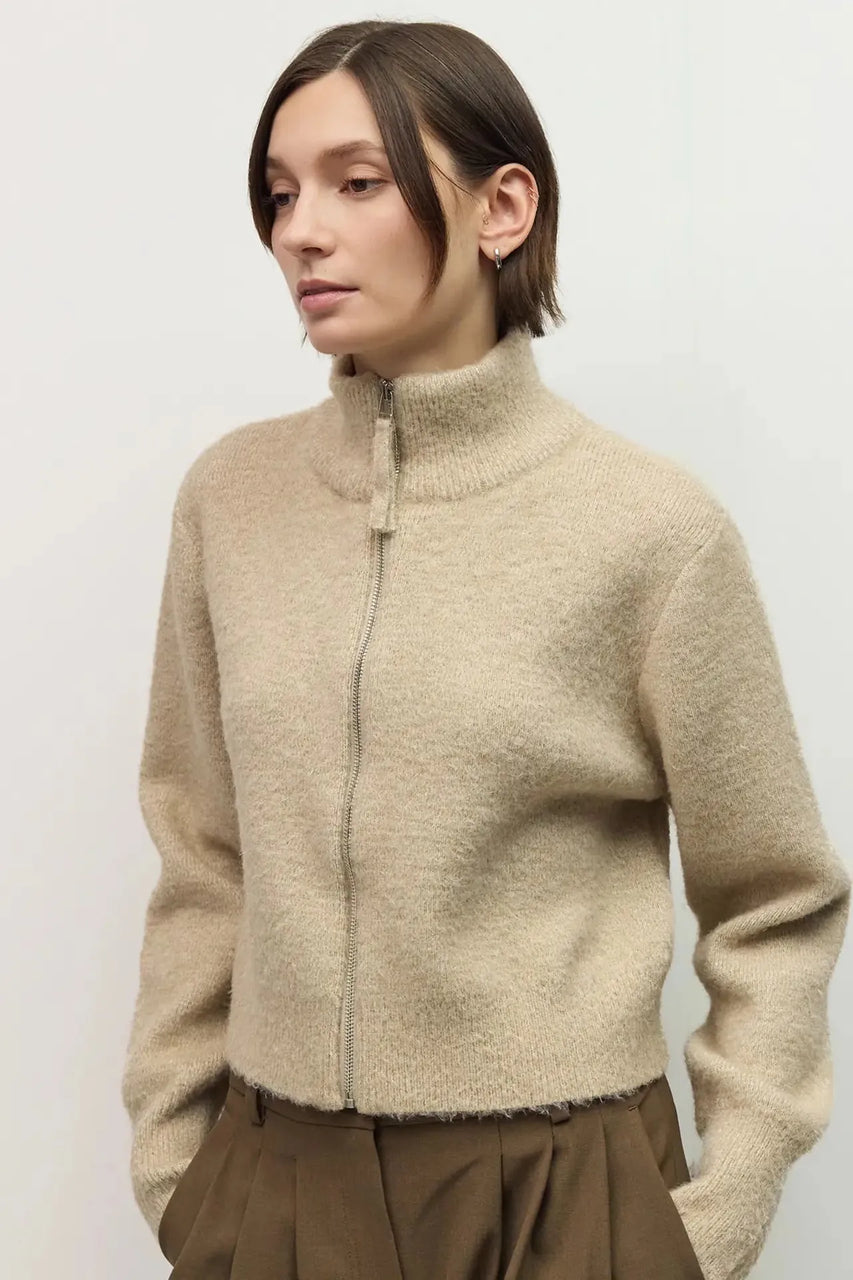 Nia Zip-up Cardigan in Beige