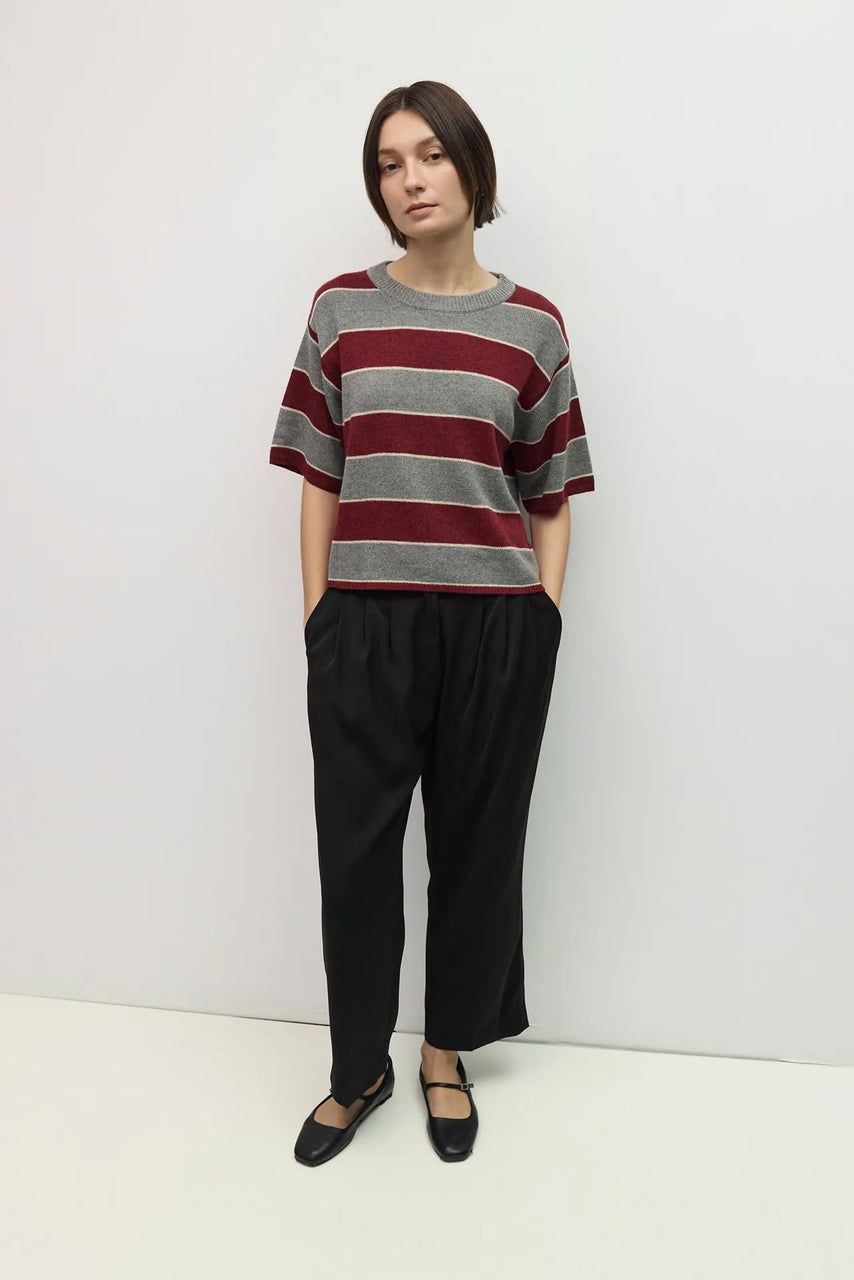 Pam Sweater in H. Grey/Burgundy/Cream