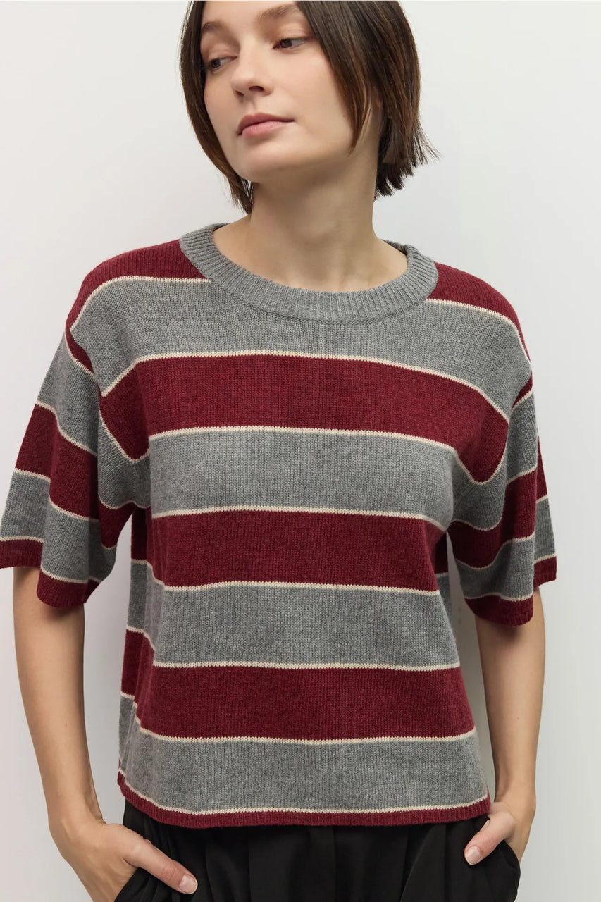 Pam Sweater in H. Grey/Burgundy/Cream