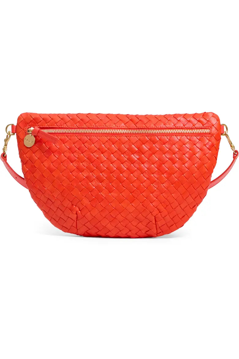 Clare V. Grande Fanny Diagonal Woven Checker in Bright Poppy