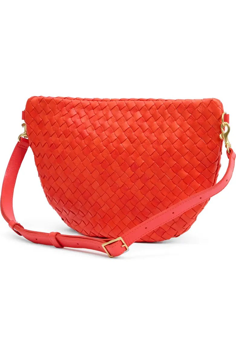 Clare V. Grande Fanny Diagonal Woven Checker in Bright Poppy