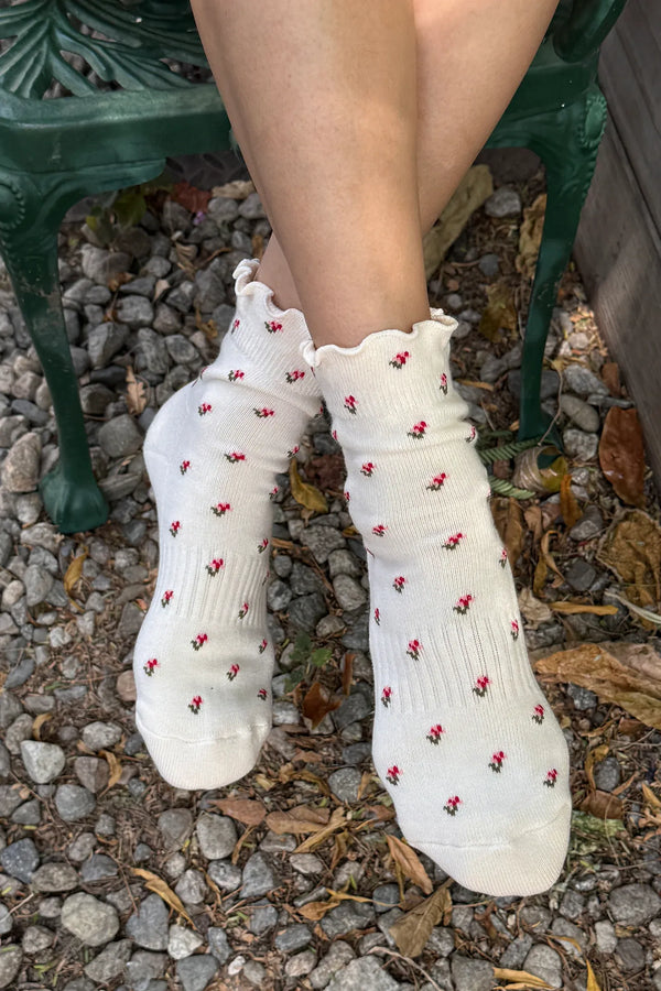 Le Bon Shoppe Petal Ruffled Hugger Crew Socks in Cream petal