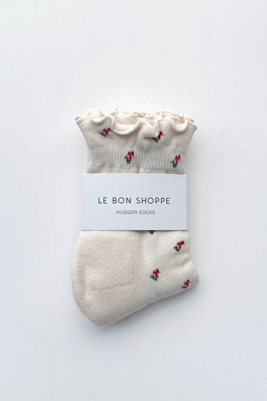 Le Bon Shoppe Petal Ruffled Hugger Crew Socks in Cream petal