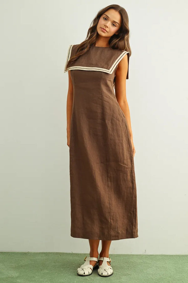 knee length dresses for ladies Maxi Sailor Dress Soft Linen Navy 3X / Navy main image 1