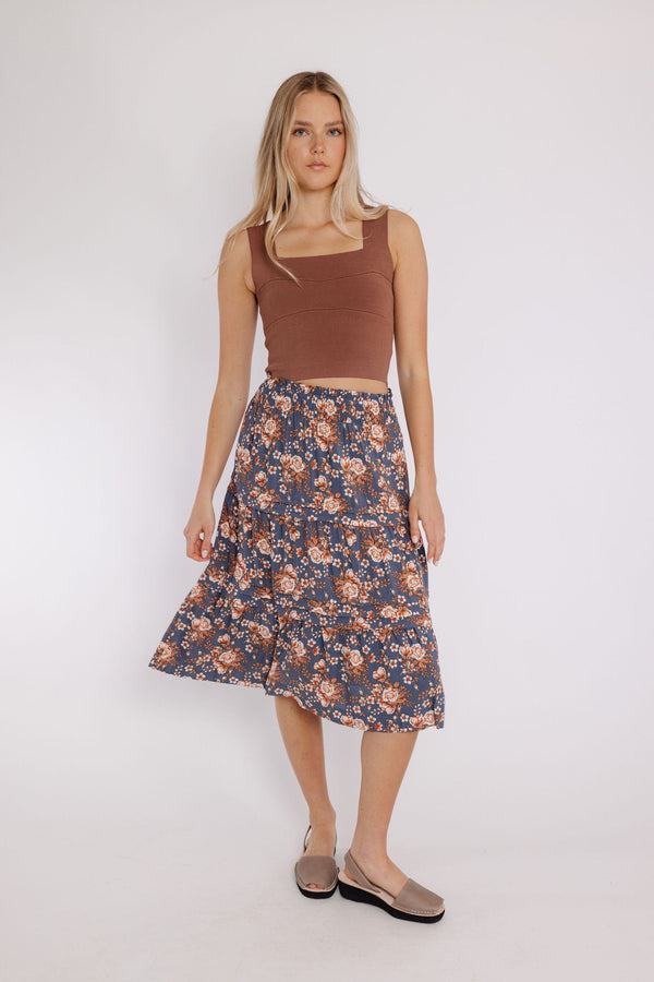 Serenity Lake Skirt in Vintage Blue Floral
