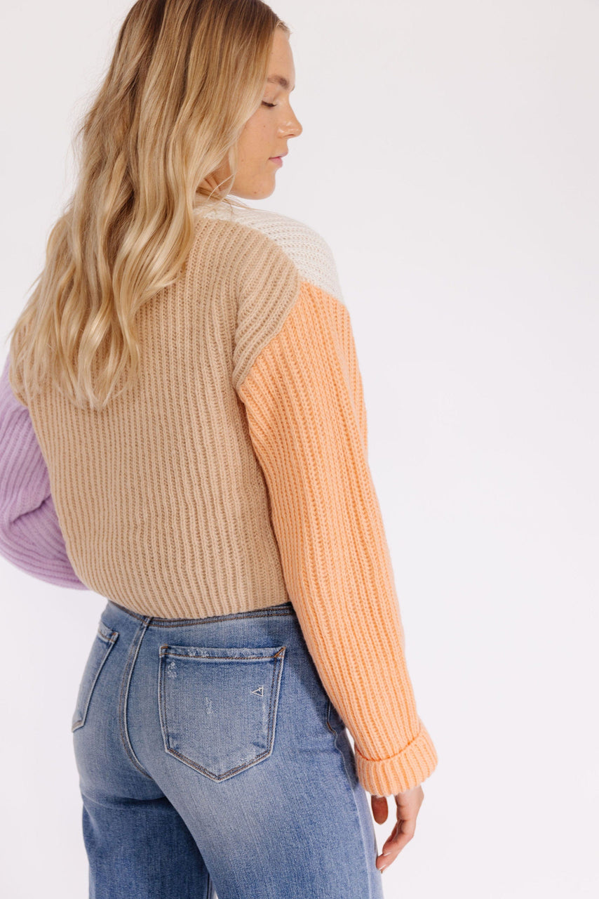 Sherbert Color block Cardigan in Beige