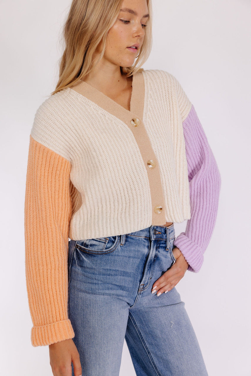 Sherbert Color block Cardigan in Beige