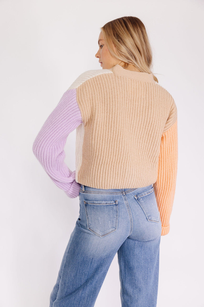 Sherbert Color block Cardigan in Beige