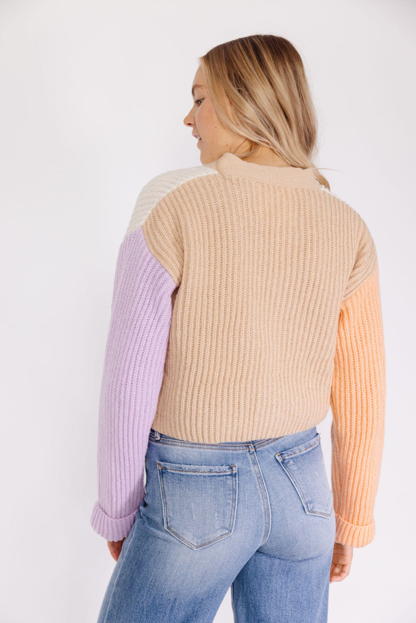 Sherbert Color block Cardigan in Beige