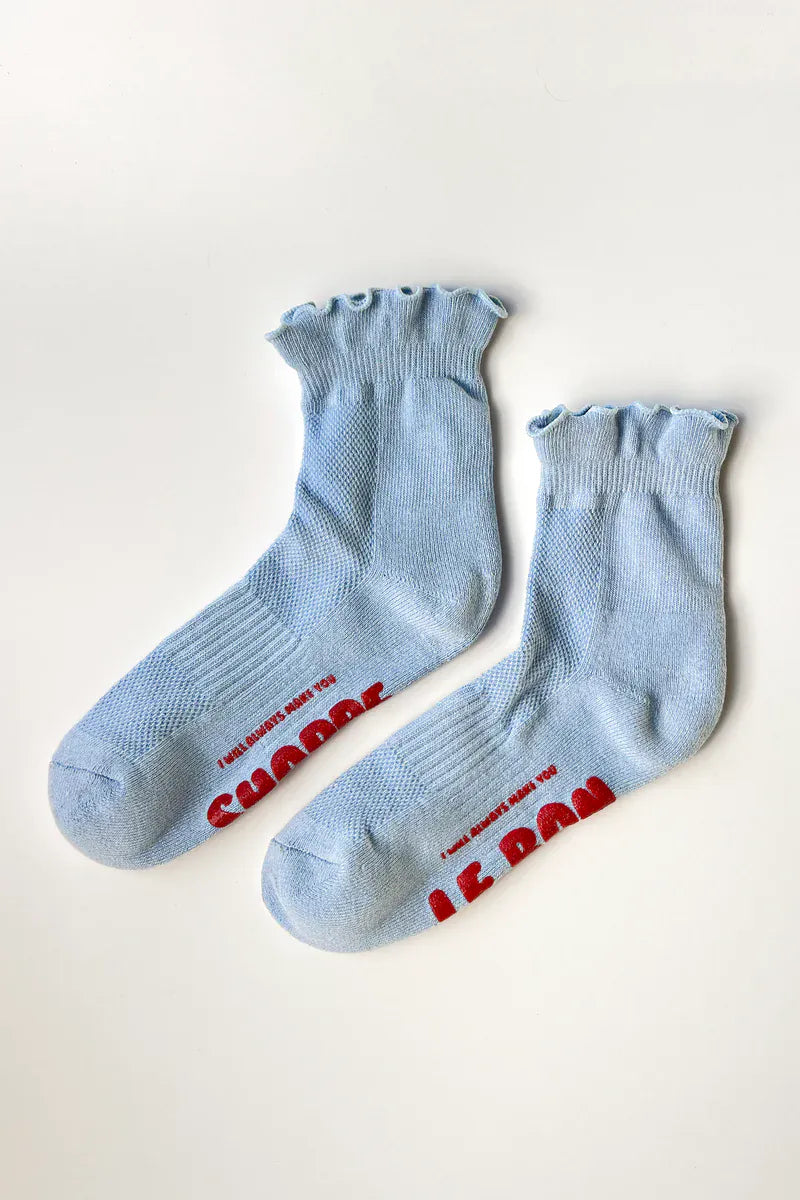 Le Bon Shoppe Hugger Socks in Periwinkle/Red