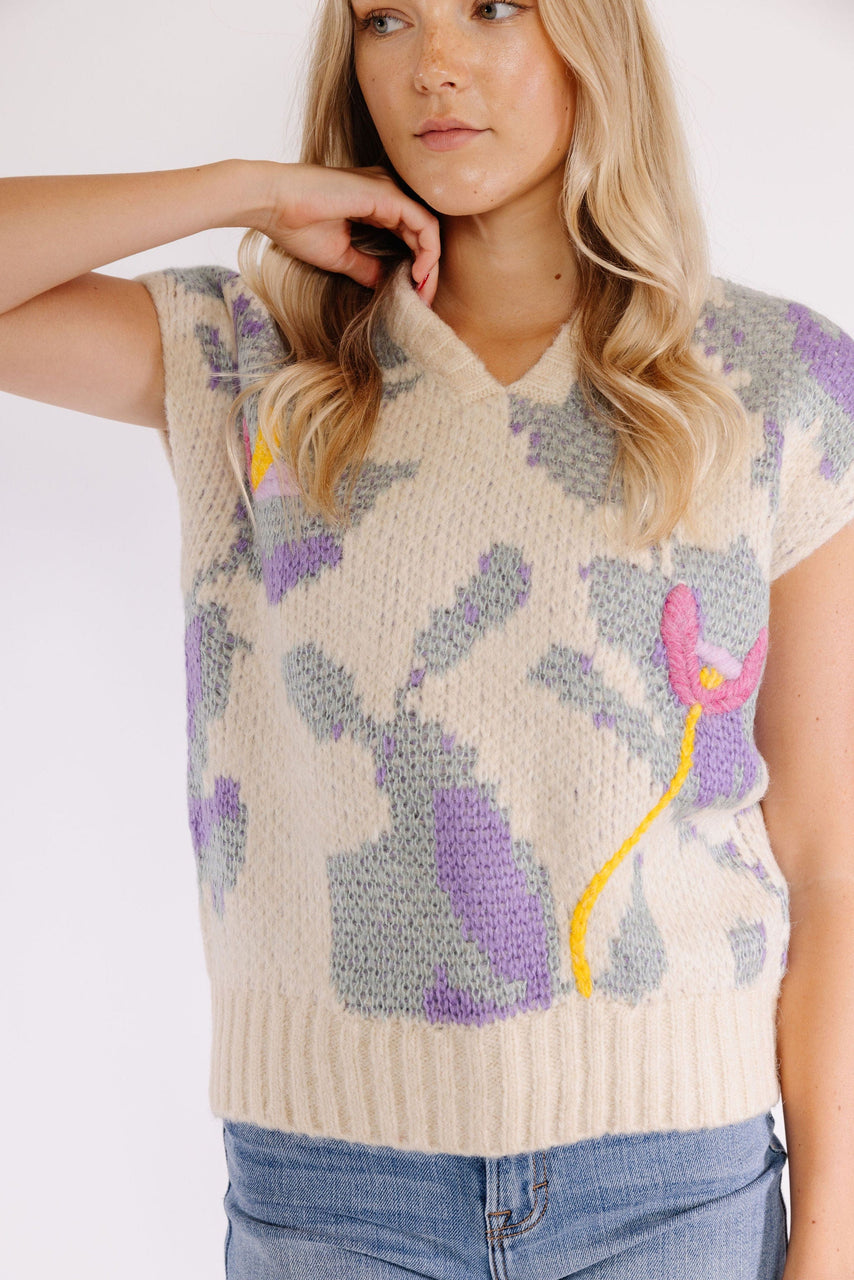 Tansie Sweater Vest in Sage/Lavender