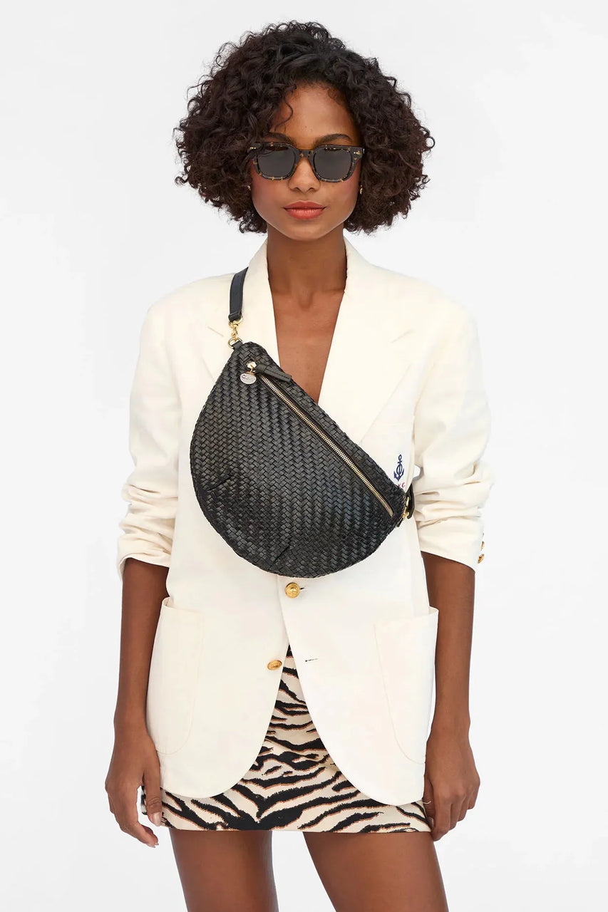 Clare V. Grande Fanny Zig-Zag Woven Checker in Black