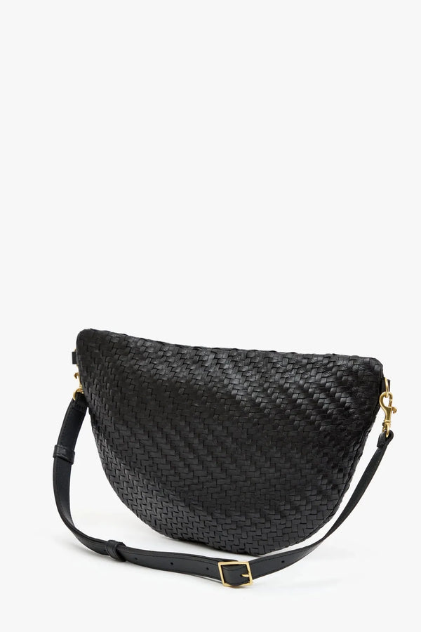 Clare V. Grande Fanny Zig-Zag Woven Checker in Black