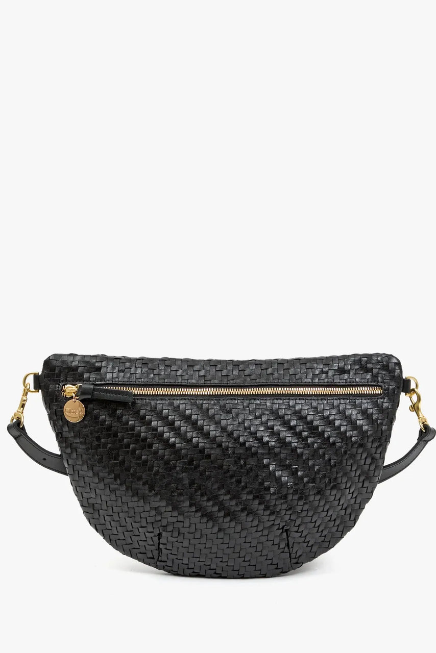 Clare V. Grande Fanny Zig-Zag Woven Checker in Black