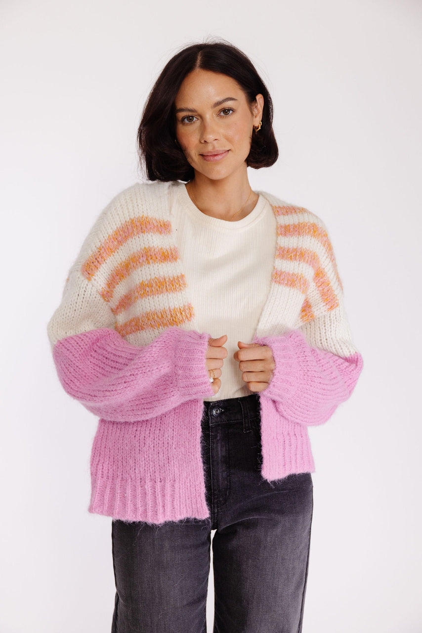 Elle Open Cardigan in Multi Stripe