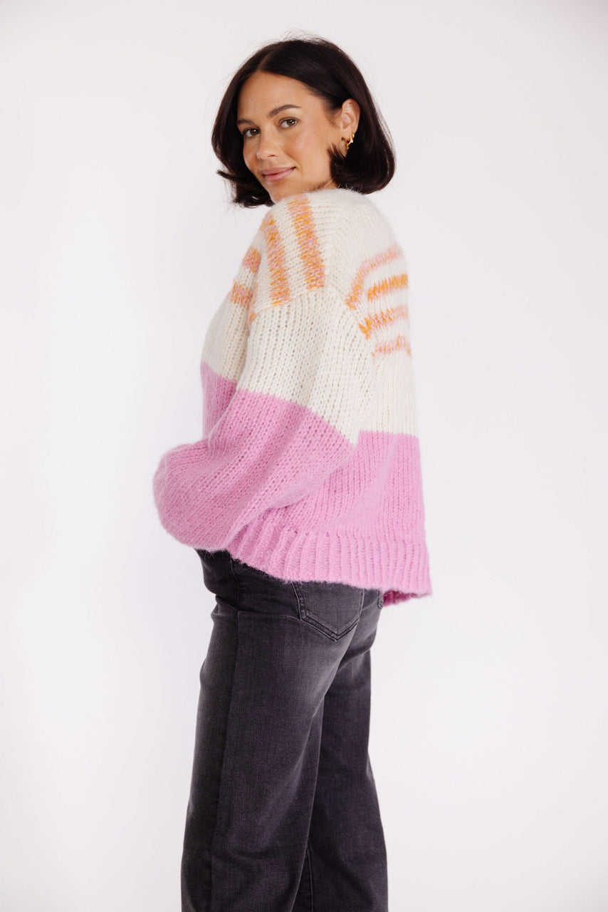 Elle Open Cardigan in Multi Stripe