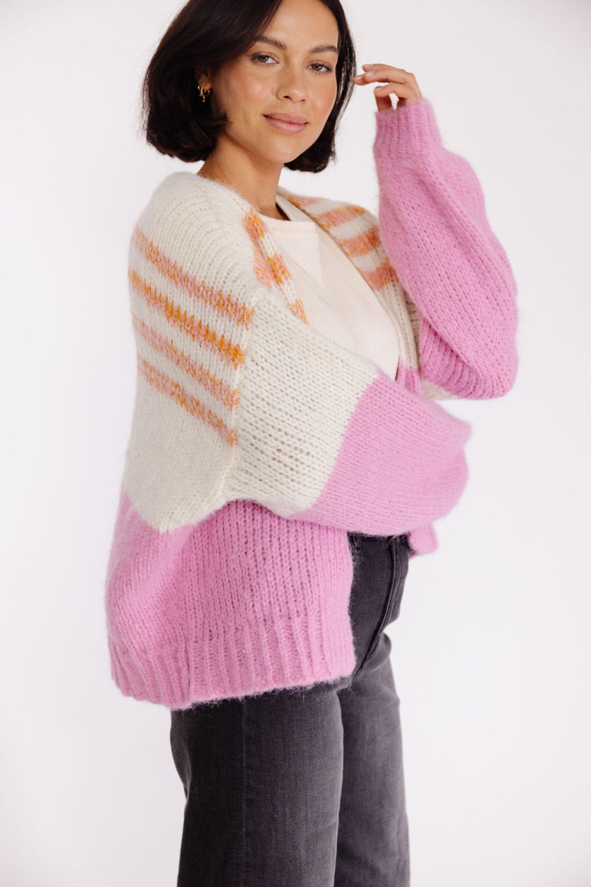 Elle Open Cardigan in Multi Stripe