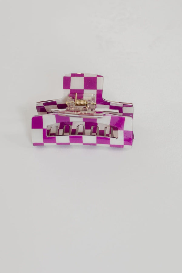 Hair Claw in Large Purple Checkerboard 3"