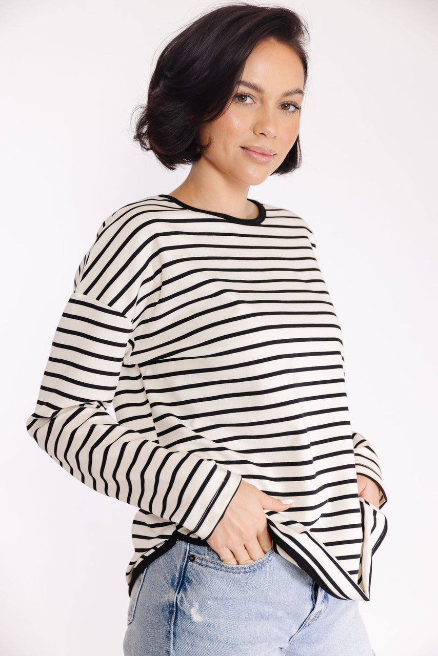 Isla Striped Tee in Cream-Black