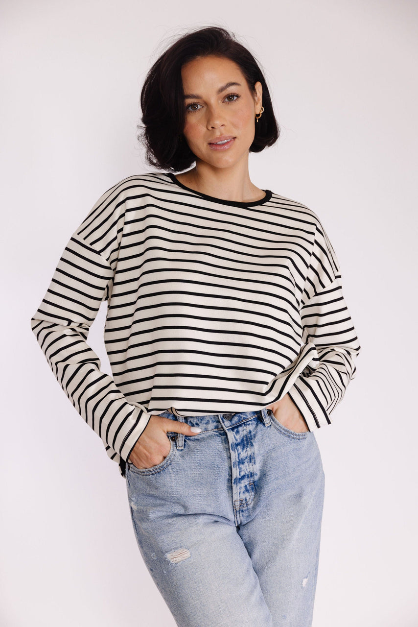 Isla Striped Tee in Cream-Black