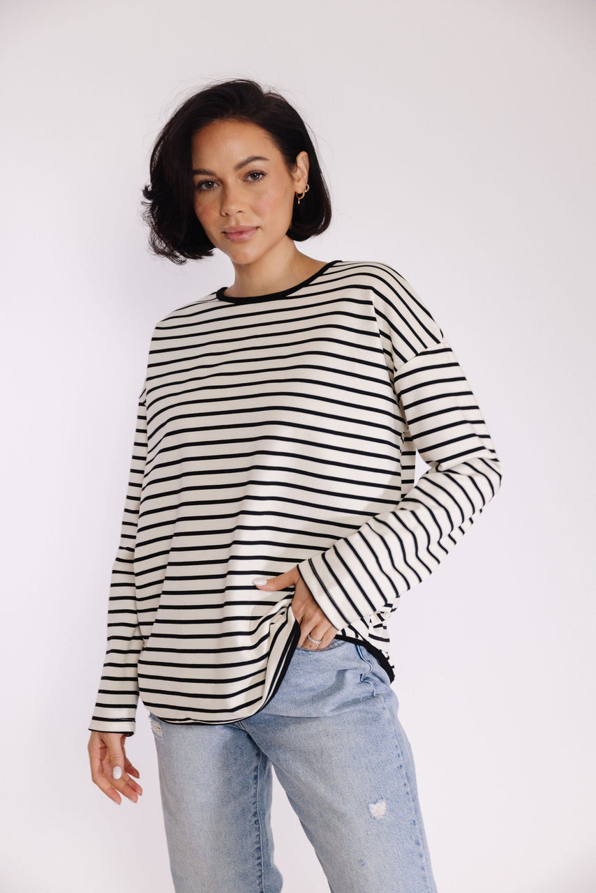 Isla Striped Tee in Cream-Black