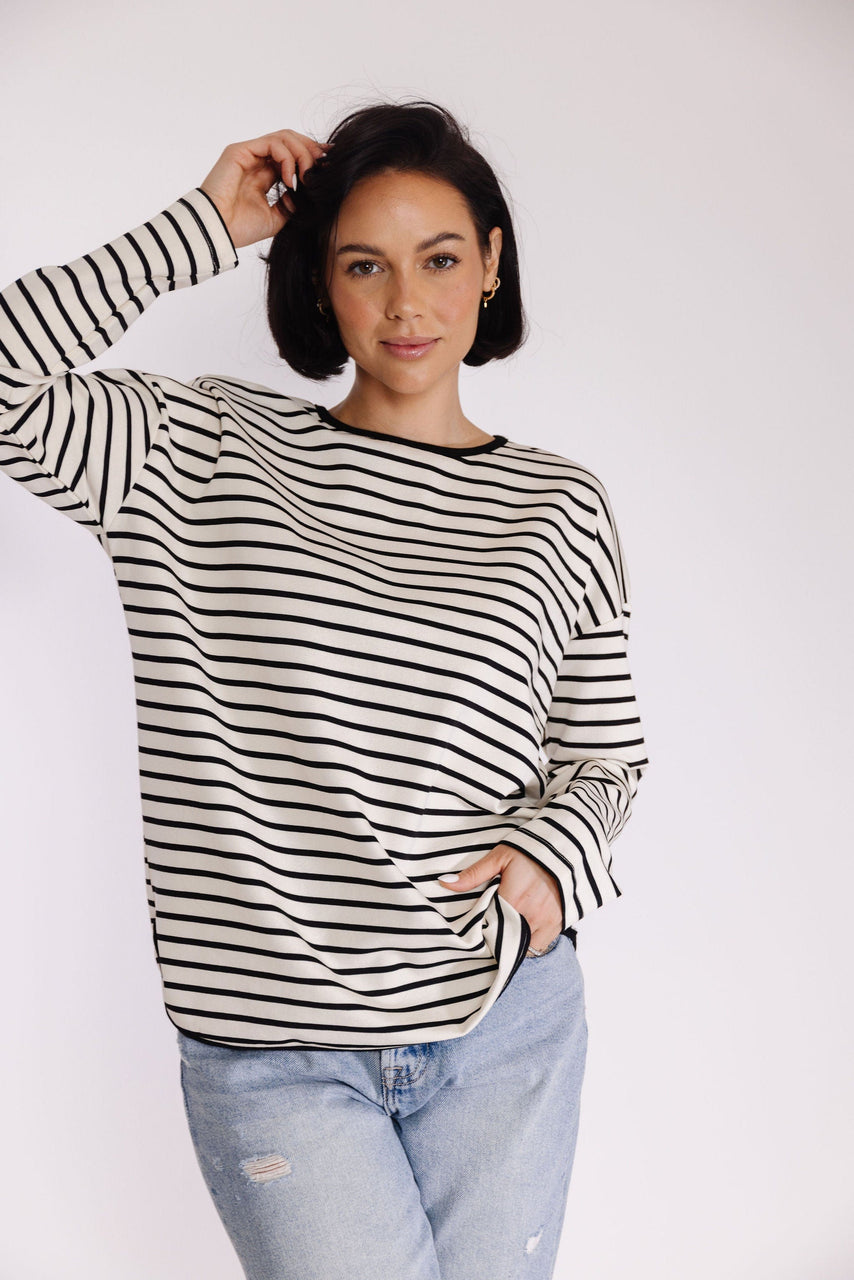 Isla Striped Tee in Cream-Black