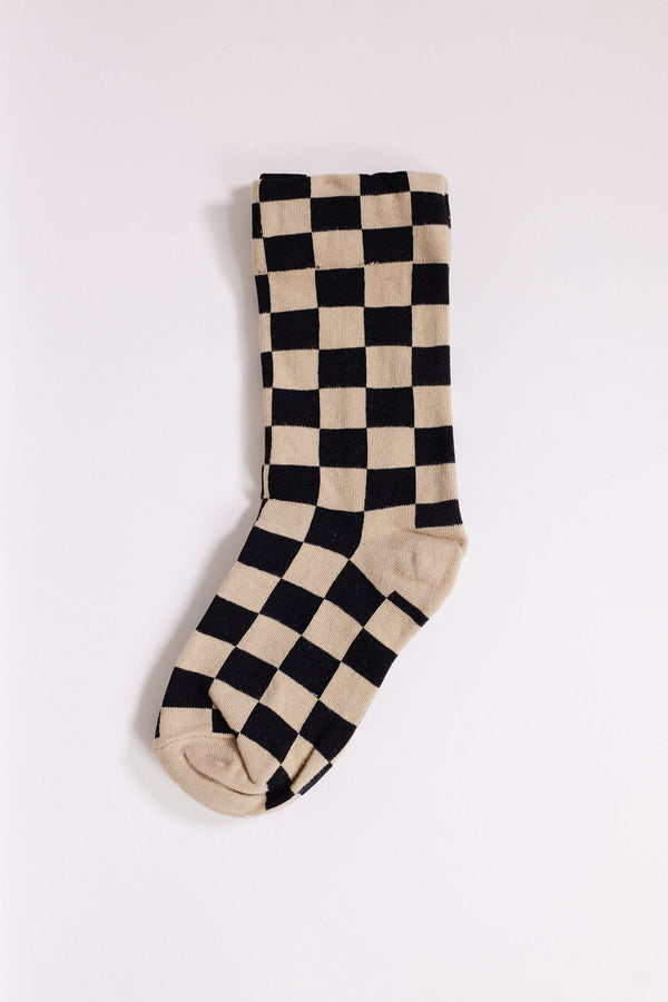 Checkered Socks in Black/Taupe