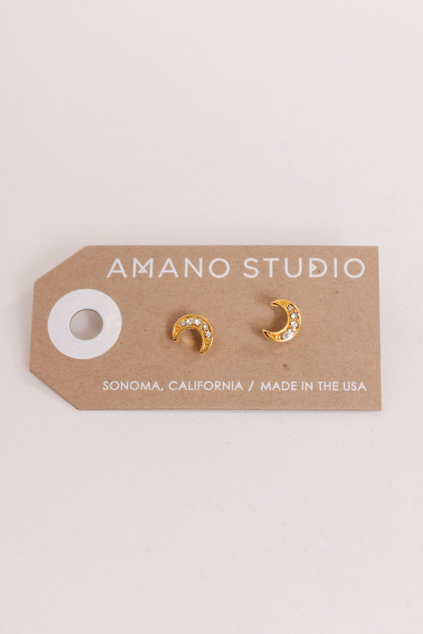 Amano Studio Crystal Crescent Moon Studs