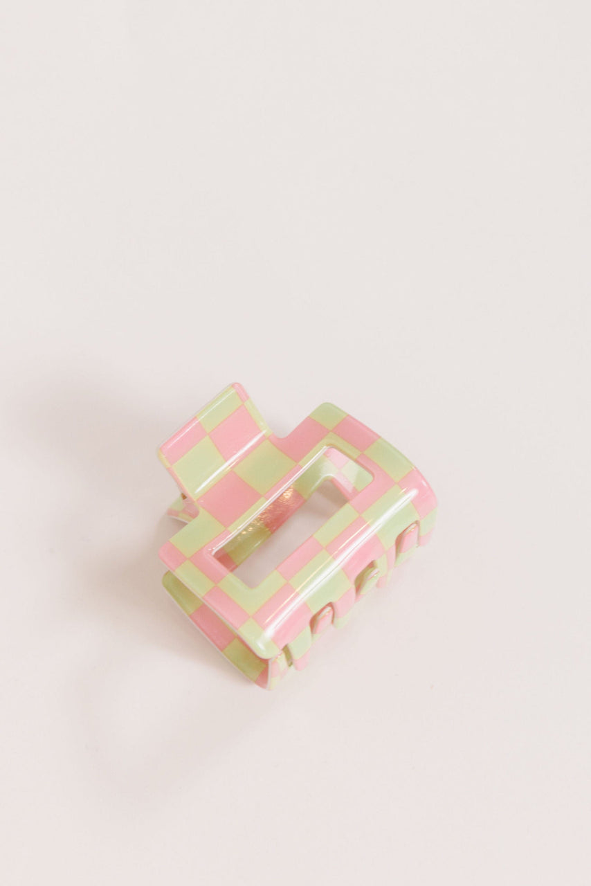 Hair Claw in Pink/Mint Checkerboard 2"