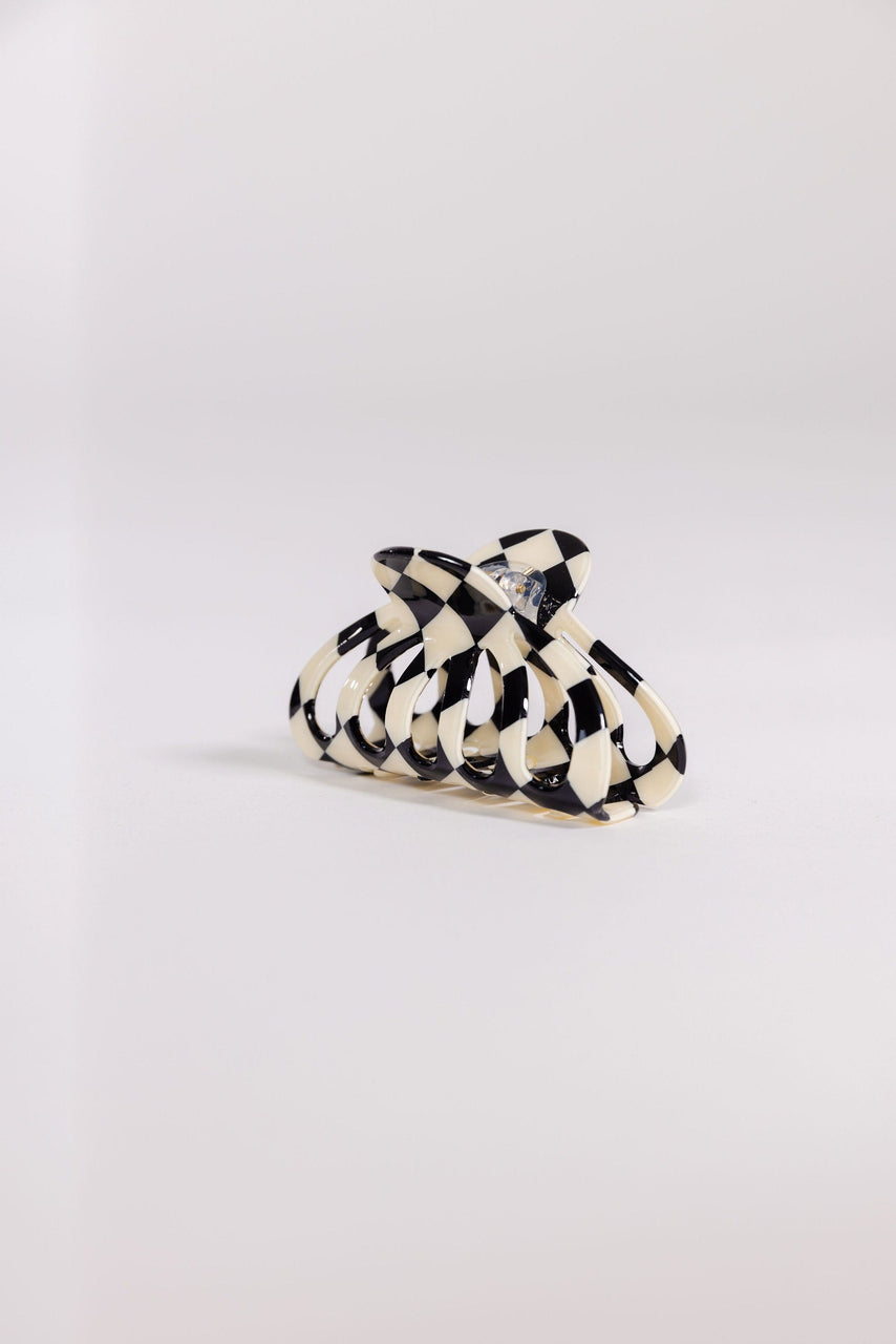 Hair Curve Claw in Large Black Checkered