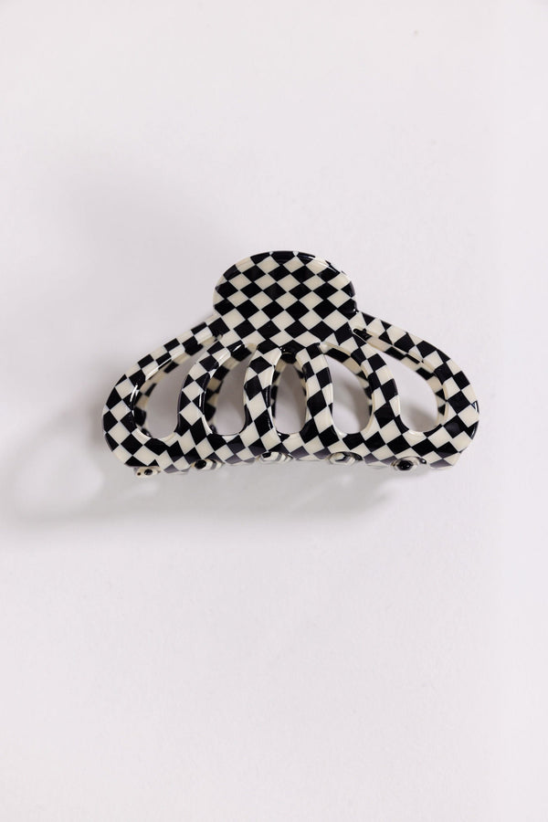 Hair Curve Claw in Small Black Checkerboard