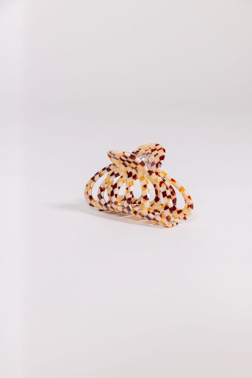 Hair Curve Claw in Small Brown Checkerboard