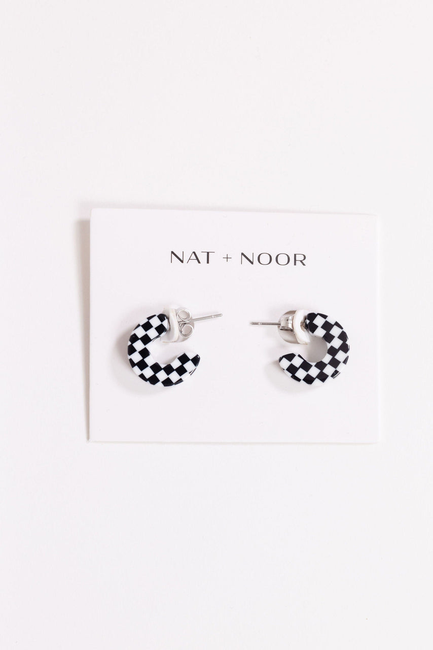 Mali Hoop Earring by Nat + Noor in Black/White checkered