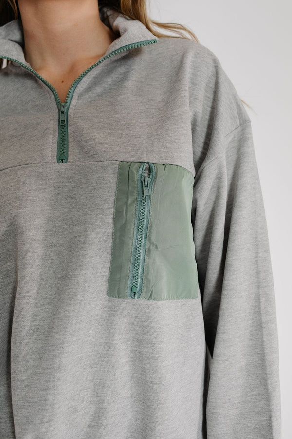 Oli Sweatshirt Jacket in H. Grey/D. Sage