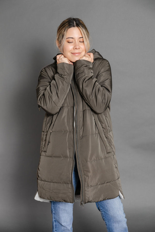 Puffy Coat in Olive