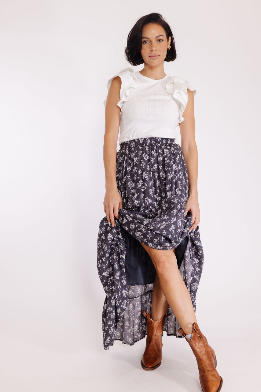 Rooster Skirt in Charcoal Floral
