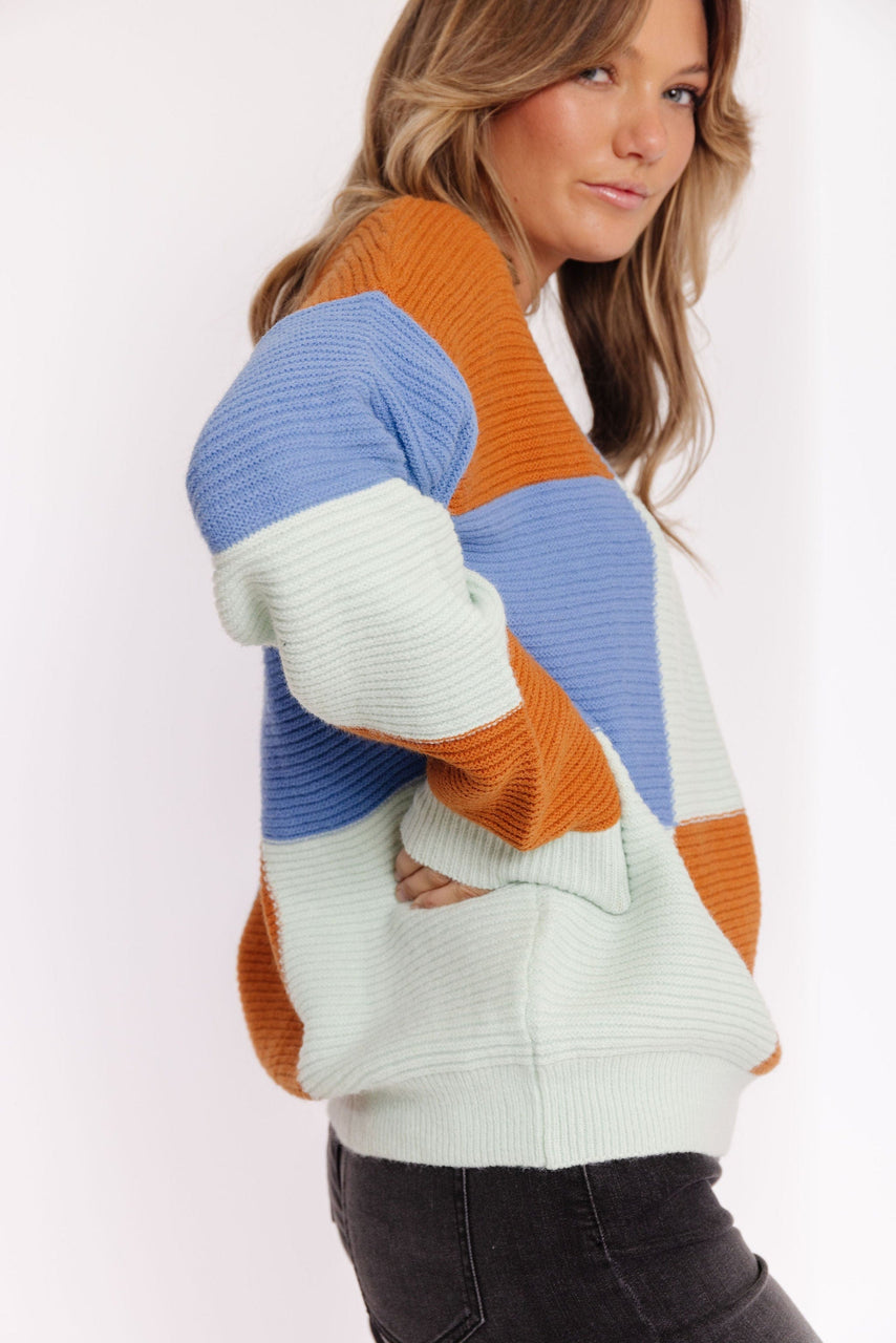 Santa Fe Colorblock Sweater in Mint Mutli