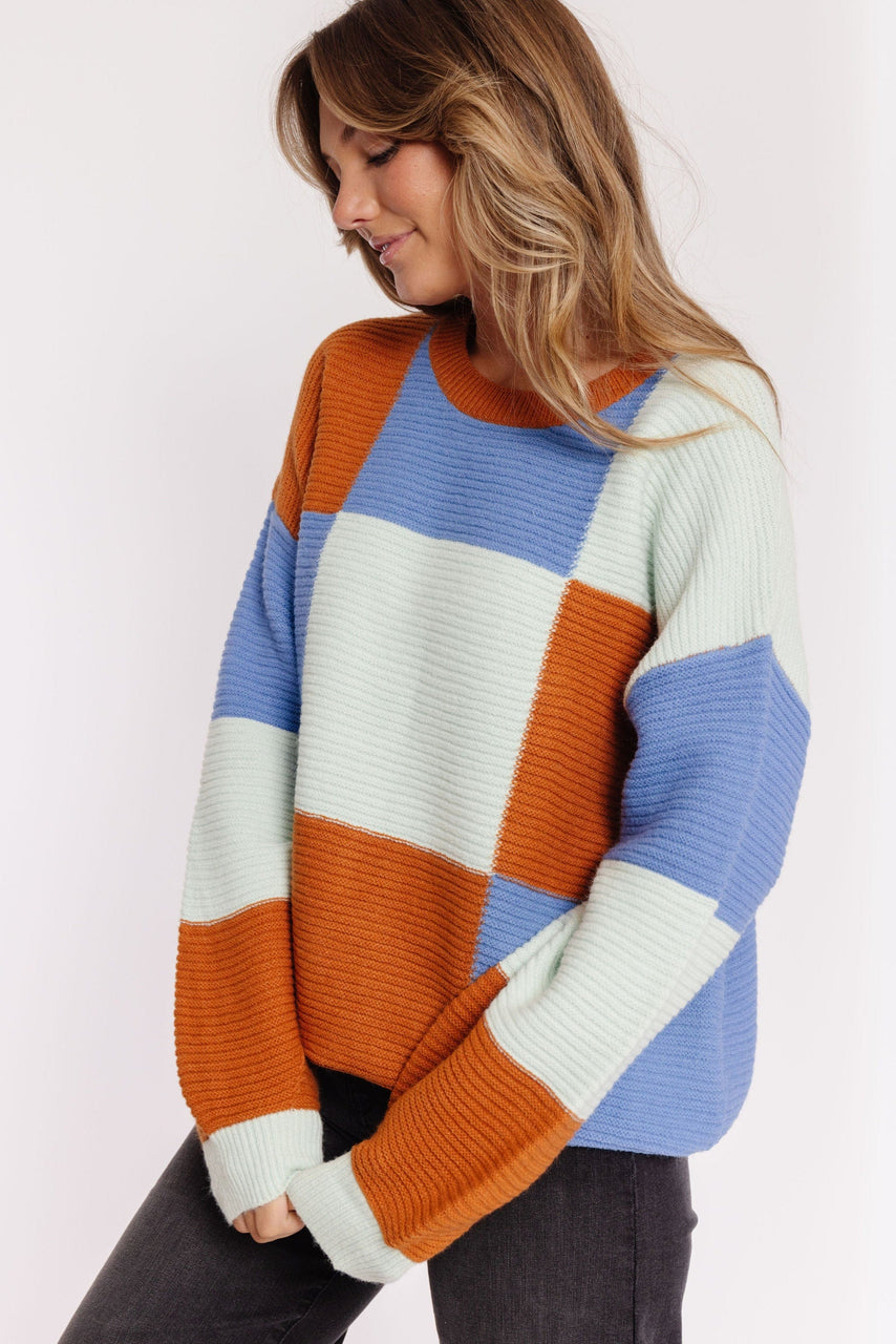 Santa Fe Colorblock Sweater in Mint Mutli