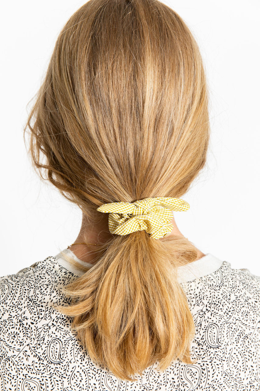 Small Yellow Gingham Bow Scrunchie