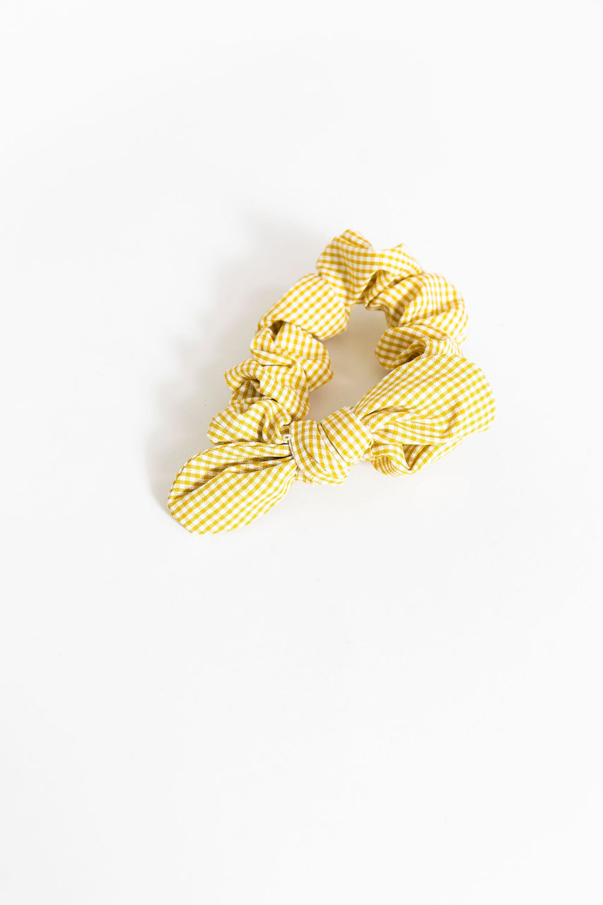 Small Yellow Gingham Bow Scrunchie