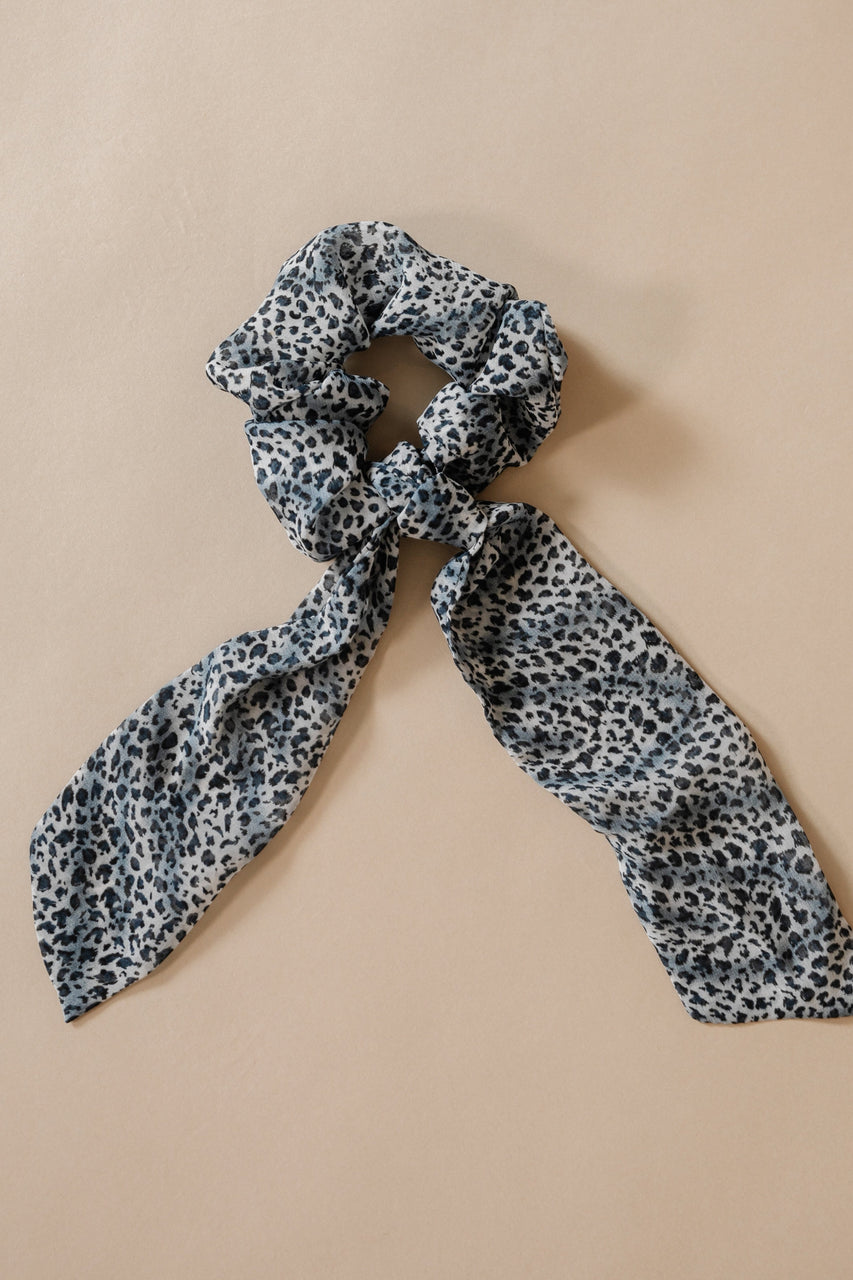 Blue Leopard Tie Scrunchie