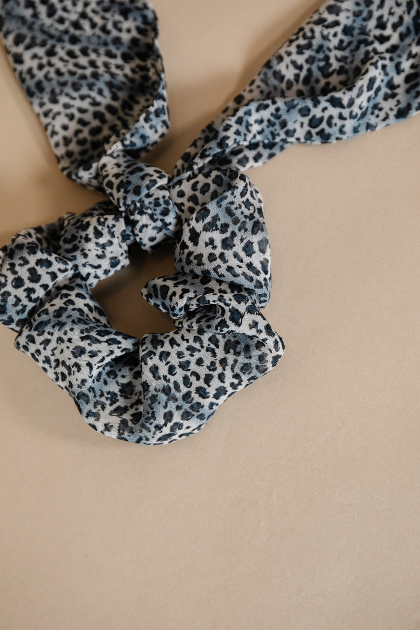 Blue Leopard Tie Scrunchie