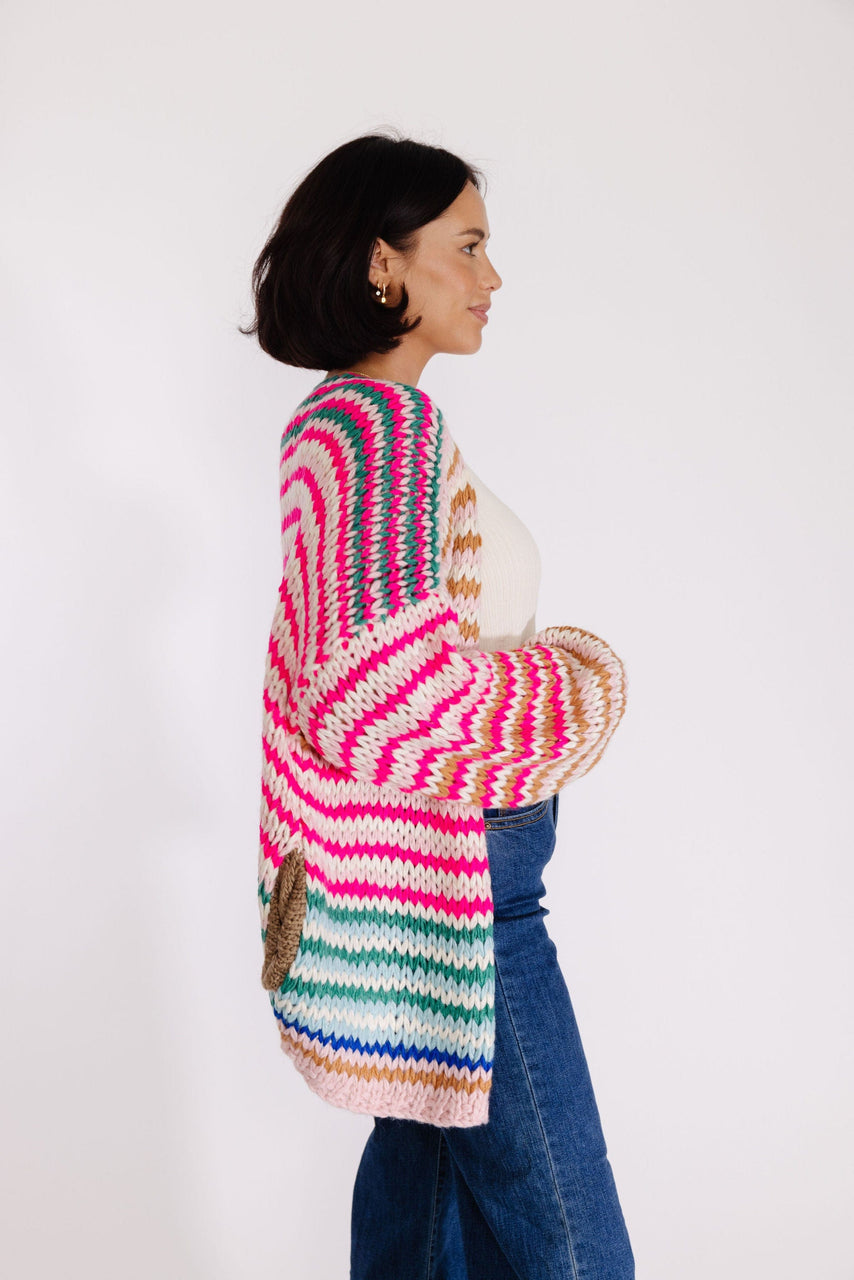 Sweet Lily Open Cardigan in Pink Multi